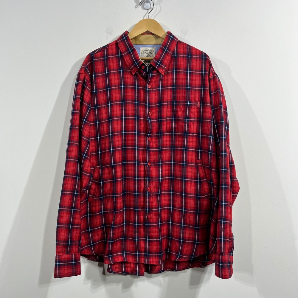 RSVLTS Men Red Plaid Flannel Button Down Shirt Side Pockets XXXL Lumberjack